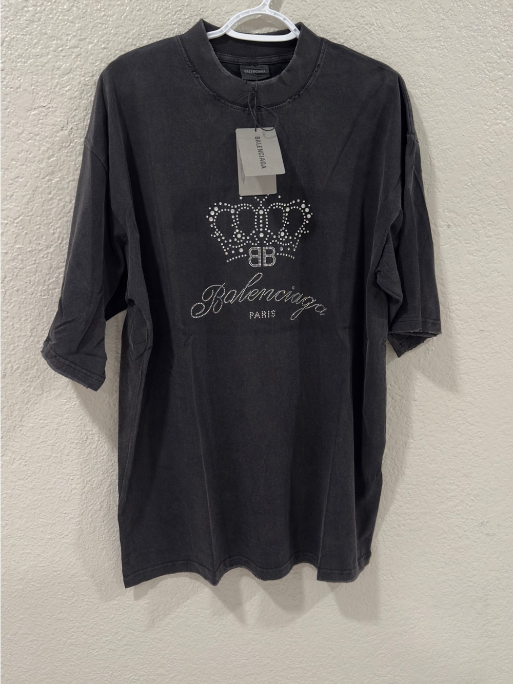 Balenciaga Black Crystal Crown Logo Tee large oversized like XL